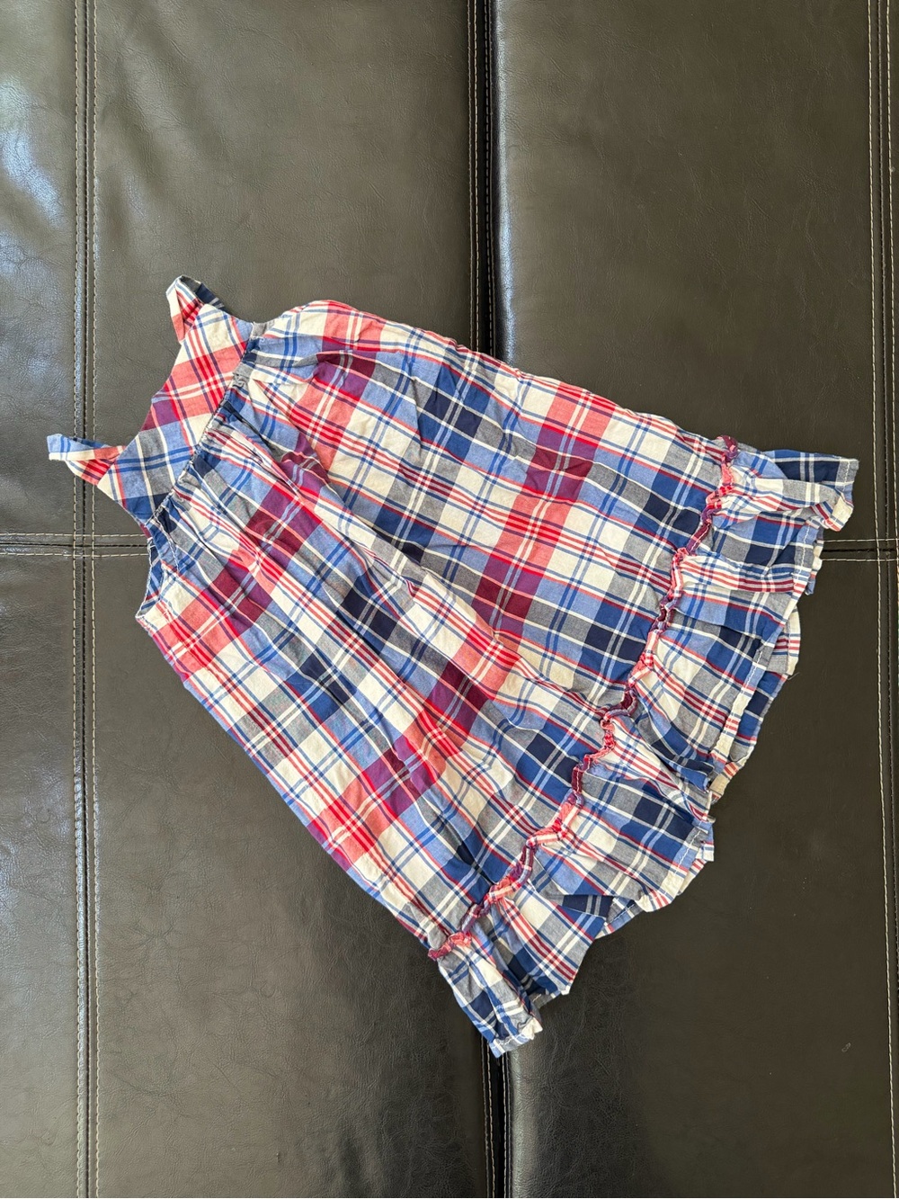 OshKosh B'gosh - Girl’s Red White and Blue Plaid Halter Dress with Ruffle